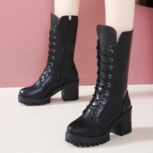 Size 35-40 Boots Womens British Style Thick Heeled Boots High Heels Mid Lenght Boots Womens Boots