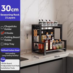 NINI Kitchen Storage Rack with Spice Organizer Utensil Holder Cutting Board Stand Countertop Shelf for Condiments Bottles Jars and Cookware