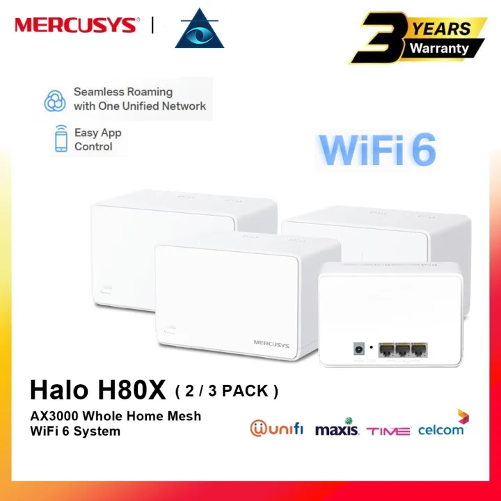 Mercusys Halo H80X Mesh Wifi 6 AX3000 Whole Home Gigabit Router System MIMO Range Extender (1 Pack/2 Pack/3 Pack)