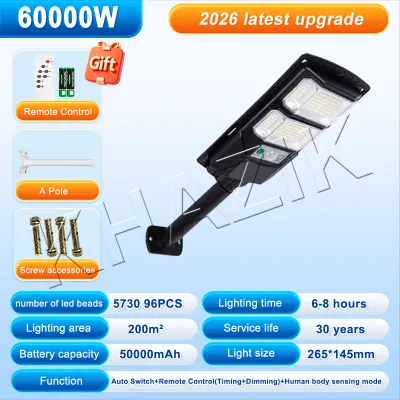 Khazik Solar Street Light 90000W Solar Light Outdoor Waterproof IP68 Super Bright Solar Powered 15000mAh Long Working Time Remote Control
