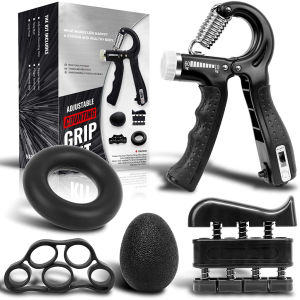 5-Pack Adjustable Hand Grip Strengthener Kit Forearm Finger Strength Trainer Workout Stress Ball Ring Bag