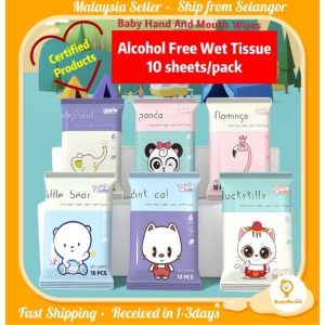 MALAYSIA Mini Wet Tissue Wipes 10 Sheets/pack Non Alcohol Baby Wipes Tisu Basah Baby wipes/Food/Travel