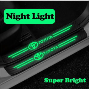 4Pieces Luminous Car Side Step Door Sill Protector Carbon Fiber Seal Sticker