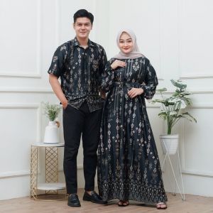 Couple Gamis Batik Kombinasi Set Couple Gamis Pasangan Baju Couple Kondangan Muslimah lebaran 2024