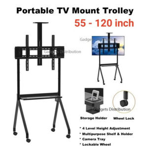R12 150kg Heavy Duty 55 - 120 inch Portable Mobile TV Trolley Stand Cart R12 Mount Wheels Tray & Holder 3087.1