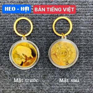 Móc Khóa Đồng Xu Con Hợi Mạ Vàng Treo Oto Xe Máy Phong Thủy