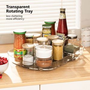 Rotating Tray Rack Cabinet Pantry Organizer Fruit Spice Storage Container Multipurpose Kitchen Vanity Clear Holder