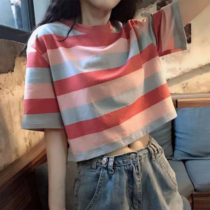 Striped t hotsell shirt crop top