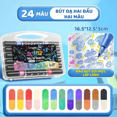 Bộ Bút Sáng Tạo Lấp Lánh - 36 Bút 72 Màu Nhũ Kim Tuyến Đầu Mềm An Toàn Cho Bé Làm Thủ Công