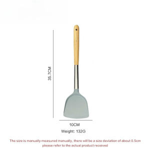 Stainless Steel Grey Silicone Spatula Wooden Handle Heat Resistant Food Grade Kitchen Utensils