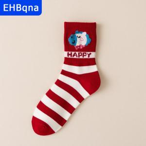 [COD] EHBqna SPORTS ถุงเท้าสีแดงลายม้าถุงเท้าวัยกลางคนให้ความอบอุ่นสำหรับฤดูใบไม้ร่วงและฤดูหนาว1คู่ถุงเท้าลายการ์ตูนม้าโพนี่ของขวัญสำหรับงานเลี้ยงปีใหม่