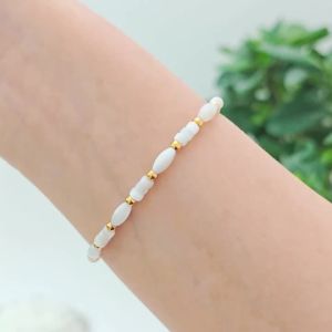 Handmade Nature White Shellfish Beads Bracelet for Women 18K Gold Plated Summer Beach Waterproof Wrist Jewelry