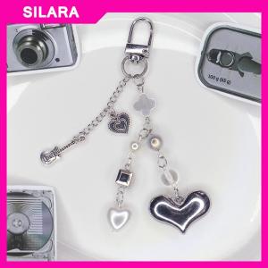 SILARA Ins Style Metal Love Key Chain Bowknot Phone Pendant Headphone Case Charms Bag Decor Car Key Ring