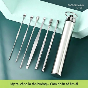 Dụng cụ lấy ráy tai bộ dụng cụ 6/10 món ngoáy tai - Bộ vệ sinh bộ dụng cụ ngoáy tai chuyên nghiệp Inox kèm hộp