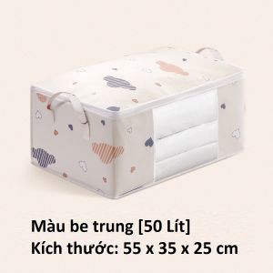 Túi vải không dệt đựng bảo quản chăn bông mền dra giường có dải nhựa trong nhìn thấy có khóa kéo gấp gọn tiện dụng