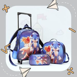 iSchoolDy Kids Cartoon Sonic Unicorn My Melody Non Removable Mini Trolley School Bag Lunch Bag Pencil Case Set