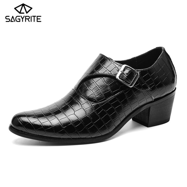 SAGYRITE Formal Shoes Men's Pointed-Toe Leather Shoes Business Shoes Men's  High Heels Elevator Shoes