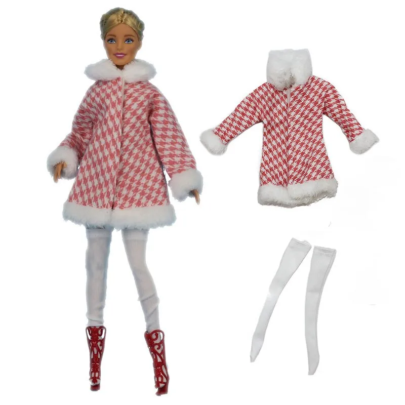 Winter Doll Clothes Set for Barbie Doll Fashion Coat Top Skirt