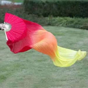 Long Silk Dance Fan Colorful Gradient Performance Fan For Square Dance Yangko Ribbon