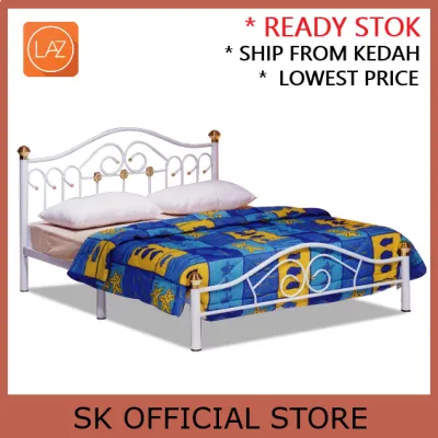 White Metal Bed Frame/ Bedroom Double Bed/ Katil Besi/ Queen Size Bed/Foldable/ Sale/ Bedroom Furniture/ Heavy Duty