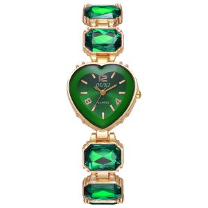 PERCEPT Heart Shaped Dial Crystal Candy Quartz Watch Adjustable Bracelet Colorful Quartz Movement Rhinestone Bracelet Watch Ladies Gemstone Dress Watch Elegant Colorful Crystal Chain Wristwatch Women