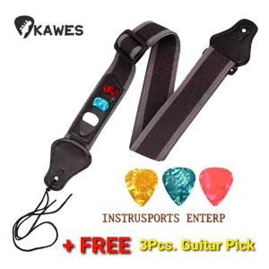 KAWES Adjustable Guitar Strap Black with 3 Plectrums Guitar Pick Holders PU Leather Ends Acoustic Guitar Bass Strap Belt