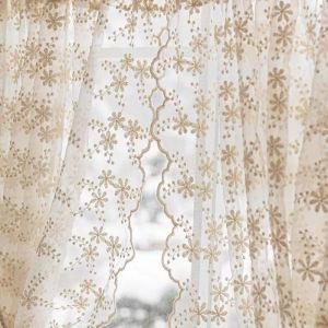 Rural cream embroidery lace curtain gauze shade wind bedroom window punched paste free half shade curtain Comfortable and durable