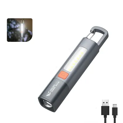 WUZHISHANG 2PCS Mini Outdoor Camping Torch Light Super Bright Flashlight with Hook Camping Work light USB Rechargeable Zoomable Waterproof
