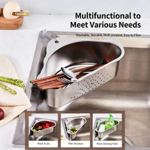 Stainless Steel Triangle Sink Drain Basket Hanging Filter Rack for Kitchen Leftover & Vegetables