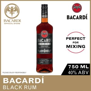 BACARDI Carta Negra Black Rum - 750ml / 75cl 40% ABV - Gluten Free Dark Rum Aged in Heavily Charred Oak Barrels