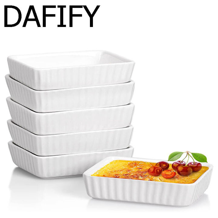 DAFIFY 2 Pcs Porcelain Ramekins 4 oz Oven Safe Square Ramekin for Creme Brulee, Small Bowls