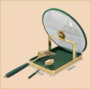 อุปกรณ์วางฝาหม้อ สแตนเลสหนา ที่วางฝาหม้อ ระบายน้ำได้อย่างง่ายดาย การจัดเก็บ กระบวนการทาสีด้วยอุณหภูมิสูง