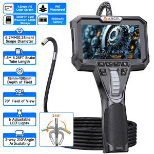 ANCEL AN301 Endoscope 6.2MM Camera 1080P HD IP67 Waterproof 4.3" Inspection Camera Borescope Articulating 210°