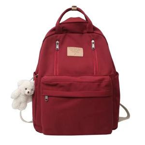 JNK #1199 Korean Style Multi-Pocket Backpack Student School with Plushie Bear 16inches