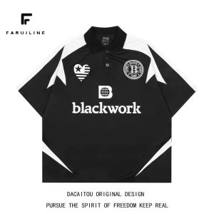 FARUILINE STORE 22SS MEN355 เสื้อโปโลแขนสั้นผู้ชาย เสื้อแฟชั่นผช ทรงโอเวอร์ไซส์ ลุคสตรีท