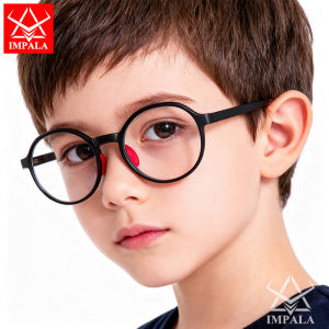 IMPALA FL1012W Fashion Anti Blue Light Glasses for Boys Girls 2-8 Years Old Child Silicone Frame Kids Computer Glasses with Elastic Band  Anti UV Anti Fatigue Resin HD Lens