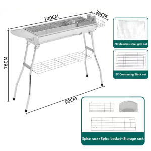 BBQ Griller Portable Barbecue Charcoal Grill with Leg Foldable Stainless Steel Barbecue Rack Outdoor