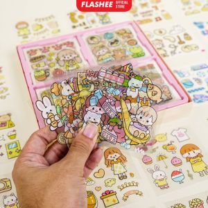 Flashee Stiker Momo Isi 100 Lembar Sticker Waterproof Lucu Kartun Korea Box 100 Pcs