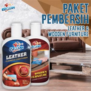 EZCLEAN WOODEN + LEATHER CLEANER & CONDITIONER PEMBERSIH JAMUR PERABOT KAYU & KULIT TERAMPUH double EZ CLEAN PEMBERSIH FURNITURE KAYU PEMBERSIH PERABOT KULIT SINTETIS SYNTHETIC LEATHER
