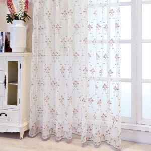 AnneyOneDecor ผ้าม่านโปร่งลายดอกไม้สีชมพูหวานม่านถักลายแบบเรียบง่ายผ้าม่านหน้าต่างผ้าทูลทอแบบบางมีลวดลายดอกไม้