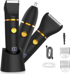 Zesuti Manscape Body Hair Trimmer for Men: Pubic Hair Trimmer 3 in 1 Versatile Electric Shaver for GroinFaceBeardNoseWaterproof Body Groomer with Ceramic Blades Mens Gifts