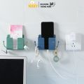 Giá đỡ dán tường để remote, sạc điện thoại có móc treo dây sạc, chìa khóa gọn gàng HAKY004, keo dán chắc, chịu lực 2kg. 