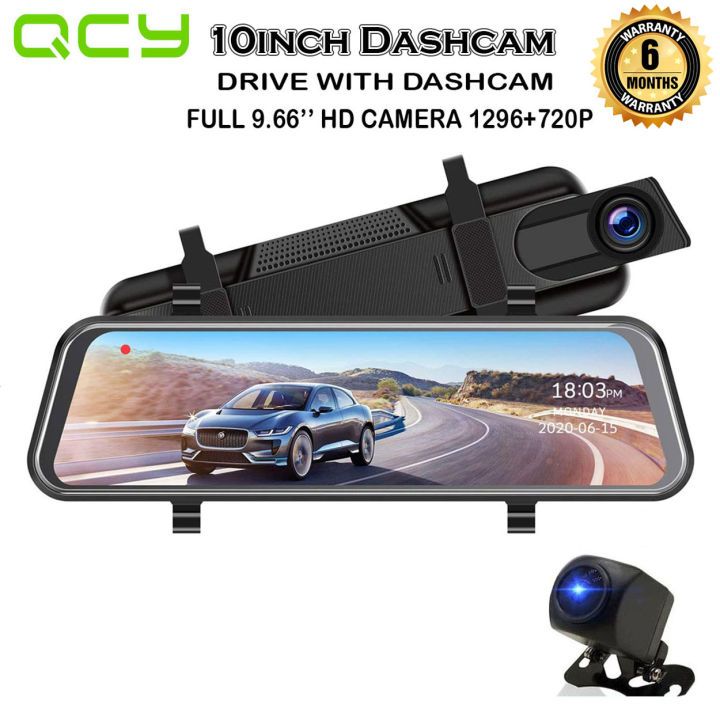 QCY 10inch Car DVR DashCam Mirror Rear View Mirror Camera, Car Video  Recorder 1296P HD TFT Screen,170° Wide Angle Front and 120° Rear Dual  Lens, G