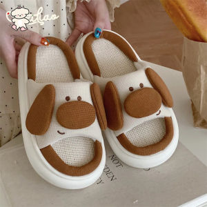 WY-XIXITIAO Four Seasons Universal Cute Fun Big Nose Dog 2026 Summer New Girls Home Casual and Comfortable Linen Slippers
