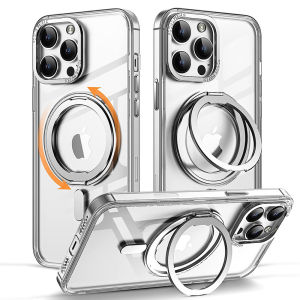 Magsafe Vòng Kim Loại Đứng vỏ điện thoại Đối Với iPhone 17air 16E 16 15 14 13 12 11 Pro Max Cộng Với Chân Đế Trong Suốt Chống Sốc Bìa Đối Với iPhone 16 17 18 Pro Max bậc quân sự 360 ° Vỏ Khung xoay