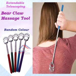 Alat Urut【EXTENDABLE】Stainless Steel Bear Claw Massage Tool Retractable Back Scratcher Telescopic Back Massager Back Itch Tickle Scratching Flexible Adjustable Length Hand-Shaped Back Scratching Stick Back Itching Claw Massager Portable