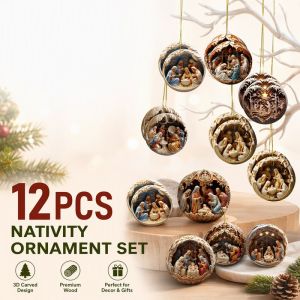 Nativity Wooden Ornaments Set 12pcs 3D Effect Christmas Tree Hanging Decor Easter Home