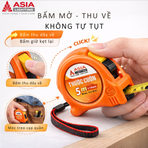 Thước cuộn thép thước rút bằng thép cacbon Asiatích hợp thước lỗ ban phong thuỷ nút bấm tự thu thước bảo hành 6 tháng