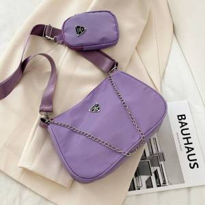 🌟2 in 1 New Simple  Casual Female Student Shoulder With 2 Strap & Pouch Bag Set腋下包包女包2020春夏新款冷淡复古风新月百搭链条法棍单肩包