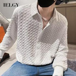 IELGY mens solid color all-match casual elastic long-sleeved shirt